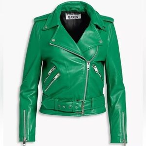 NWT Walter Baker Clover Green Lamb Leather Moto Biker Jacket XS